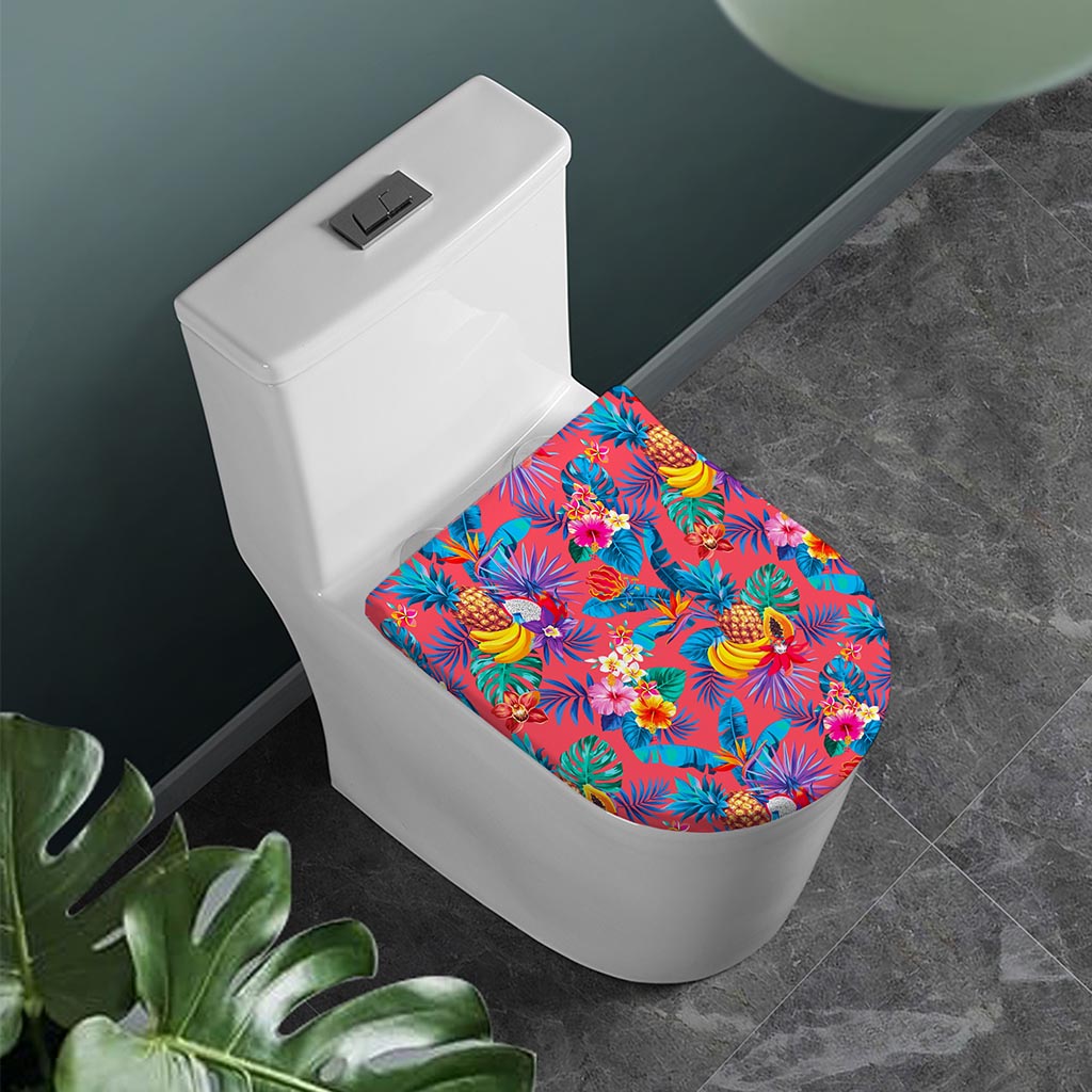 Pink Hawaiian Fruits Pattern Print Toilet Lid Cover
