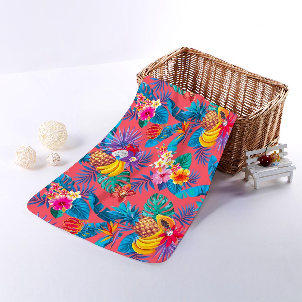 Pink Hawaiian Fruits Pattern Print Towel