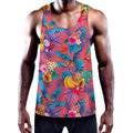 Pink Hawaiian Fruits Pattern Print Men's Workout Tank Top