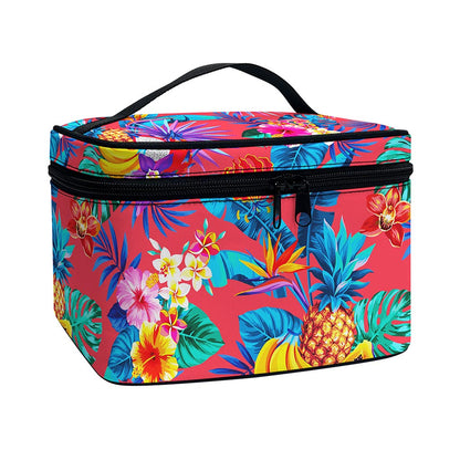 Pink Hawaiian Fruits Pattern Print Travel Makeup Bag