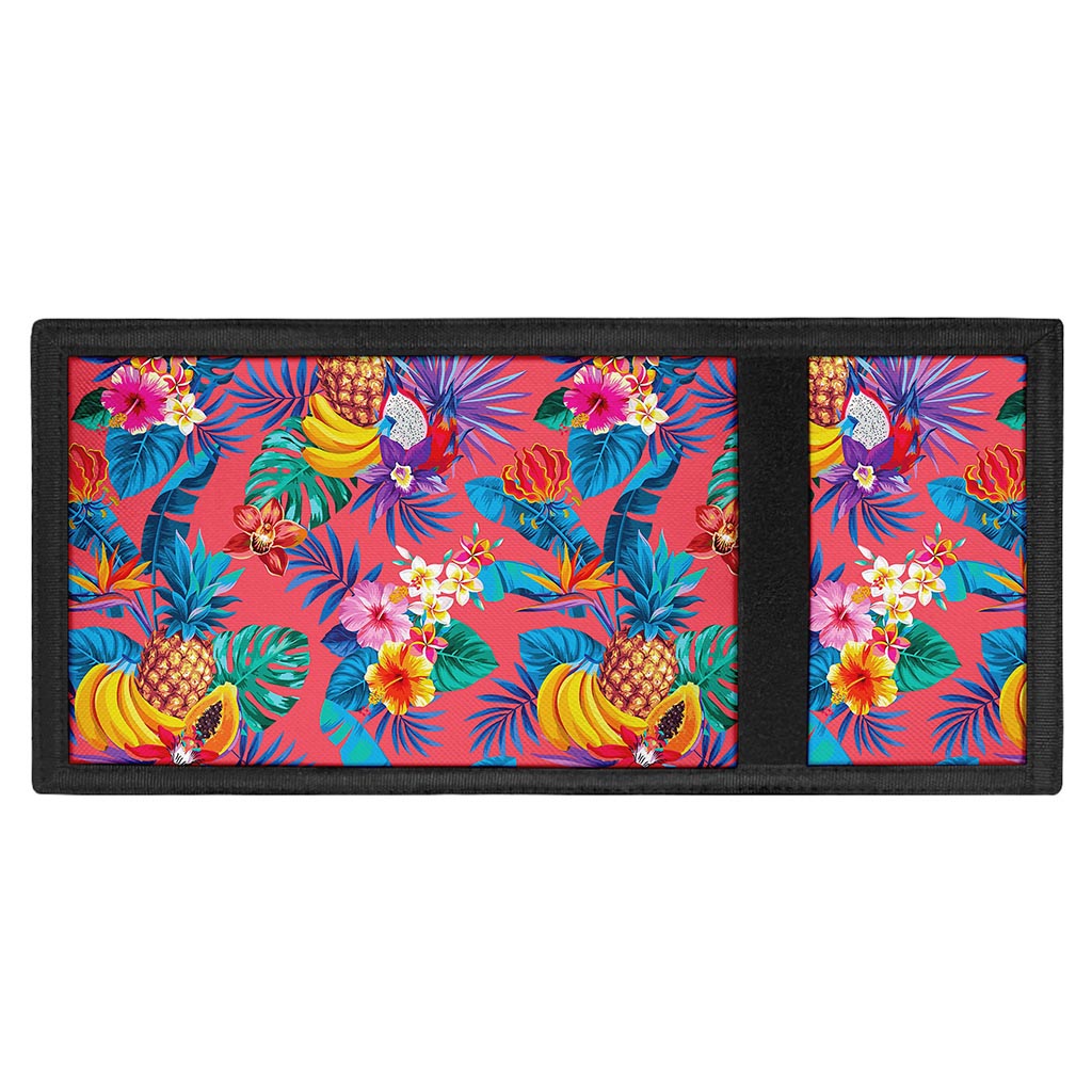 Pink Hawaiian Fruits Pattern Print Trifold Wallet