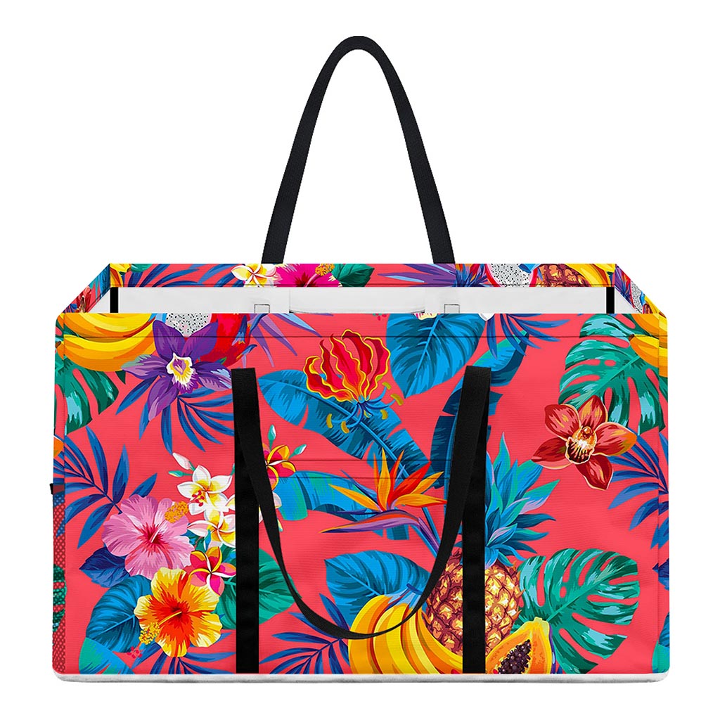 Pink Hawaiian Fruits Pattern Print Utility Tote Bag