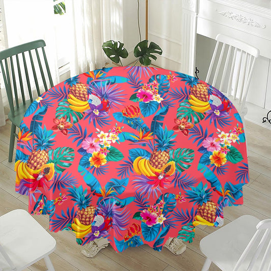 Pink Hawaiian Fruits Pattern Print Waterproof Round Tablecloth