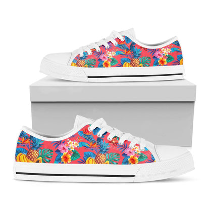 Pink Hawaiian Fruits Pattern Print White Low Top Sneakers