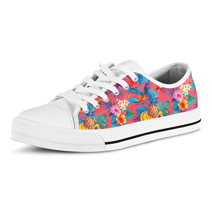 Pink Hawaiian Fruits Pattern Print White Low Top Sneakers