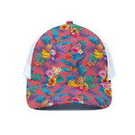 Pink Hawaiian Fruits Pattern Print White Mesh Trucker Cap