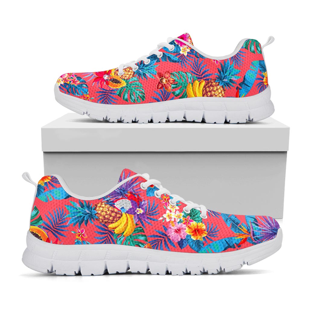 Pink Hawaiian Fruits Pattern Print White Running Shoes