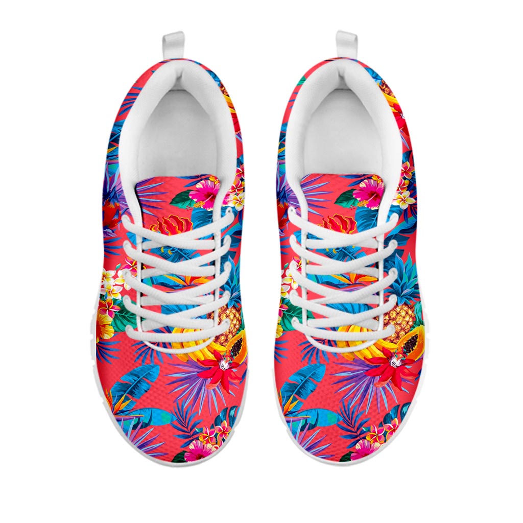 Pink Hawaiian Fruits Pattern Print White Running Shoes
