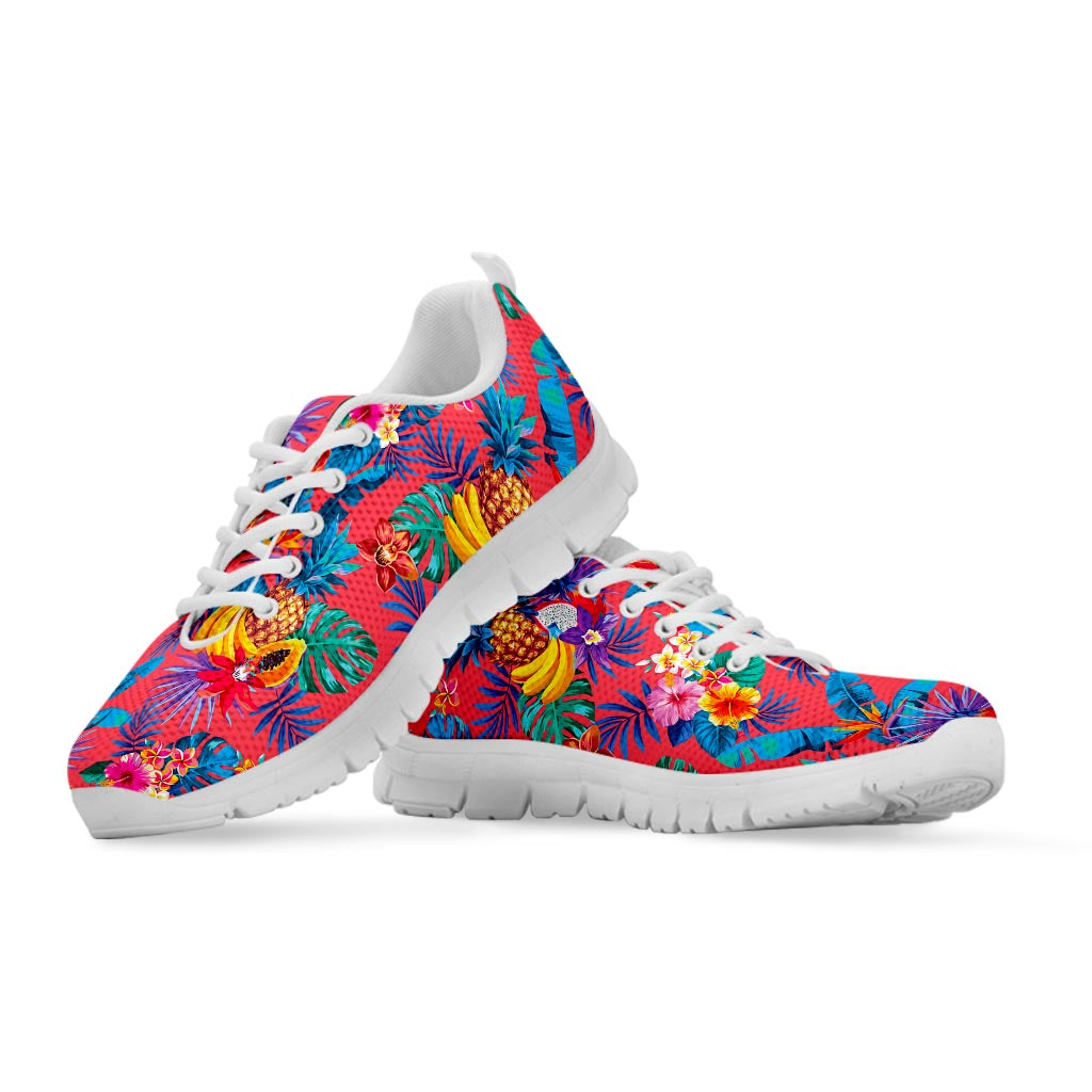 Pink Hawaiian Fruits Pattern Print White Running Shoes