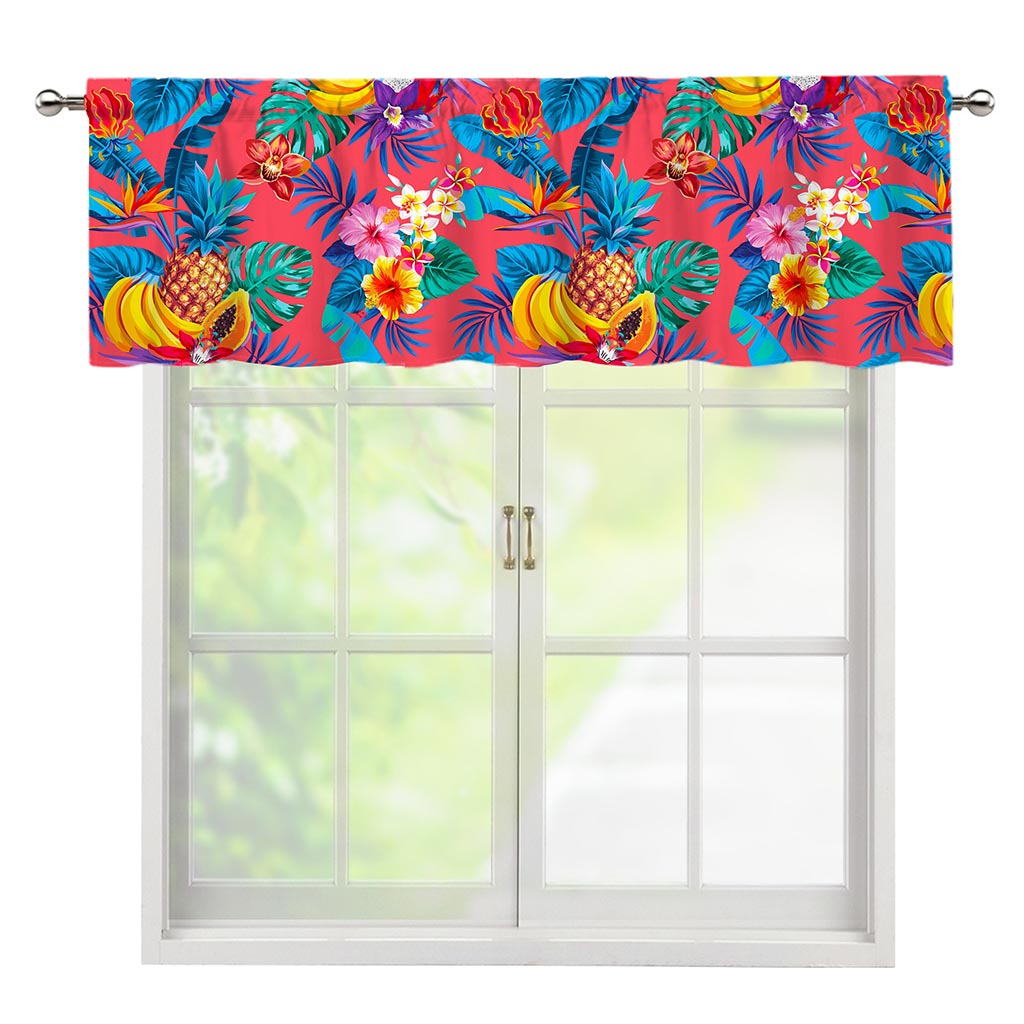 Pink Hawaiian Fruits Pattern Print Window Valance