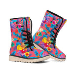 Pink Hawaiian Fruits Pattern Print Winter Boots