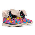 Pink Hawaiian Fruits Pattern Print Winter Boots