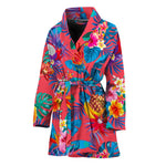 Pink Hawaiian Fruits Pattern Print Women's Bathrobe