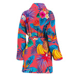 Pink Hawaiian Fruits Pattern Print Women's Bathrobe