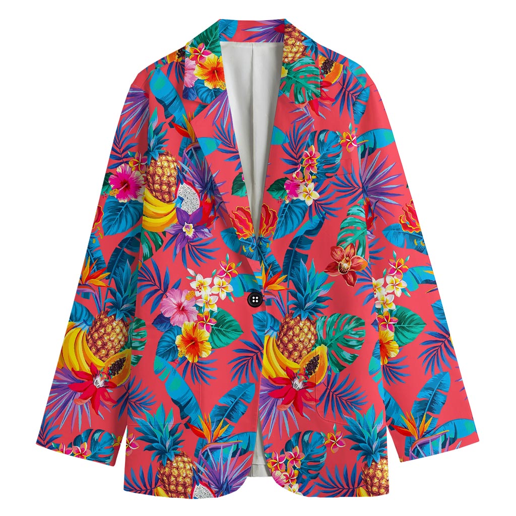 Pink Hawaiian Fruits Pattern Print Women's Blazer