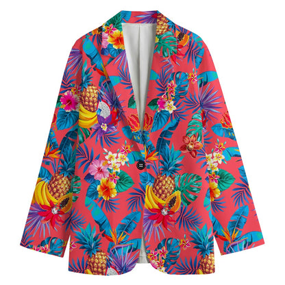 Pink Hawaiian Fruits Pattern Print Women's Blazer