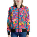 Pink Hawaiian Fruits Pattern Print Women's Bomber Jacket