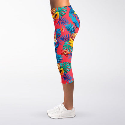 Pink Hawaiian Fruits Pattern Print Women's Capri Leggings