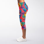 Pink Hawaiian Fruits Pattern Print Women's Capri Leggings