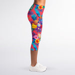 Pink Hawaiian Fruits Pattern Print Women's Capri Leggings