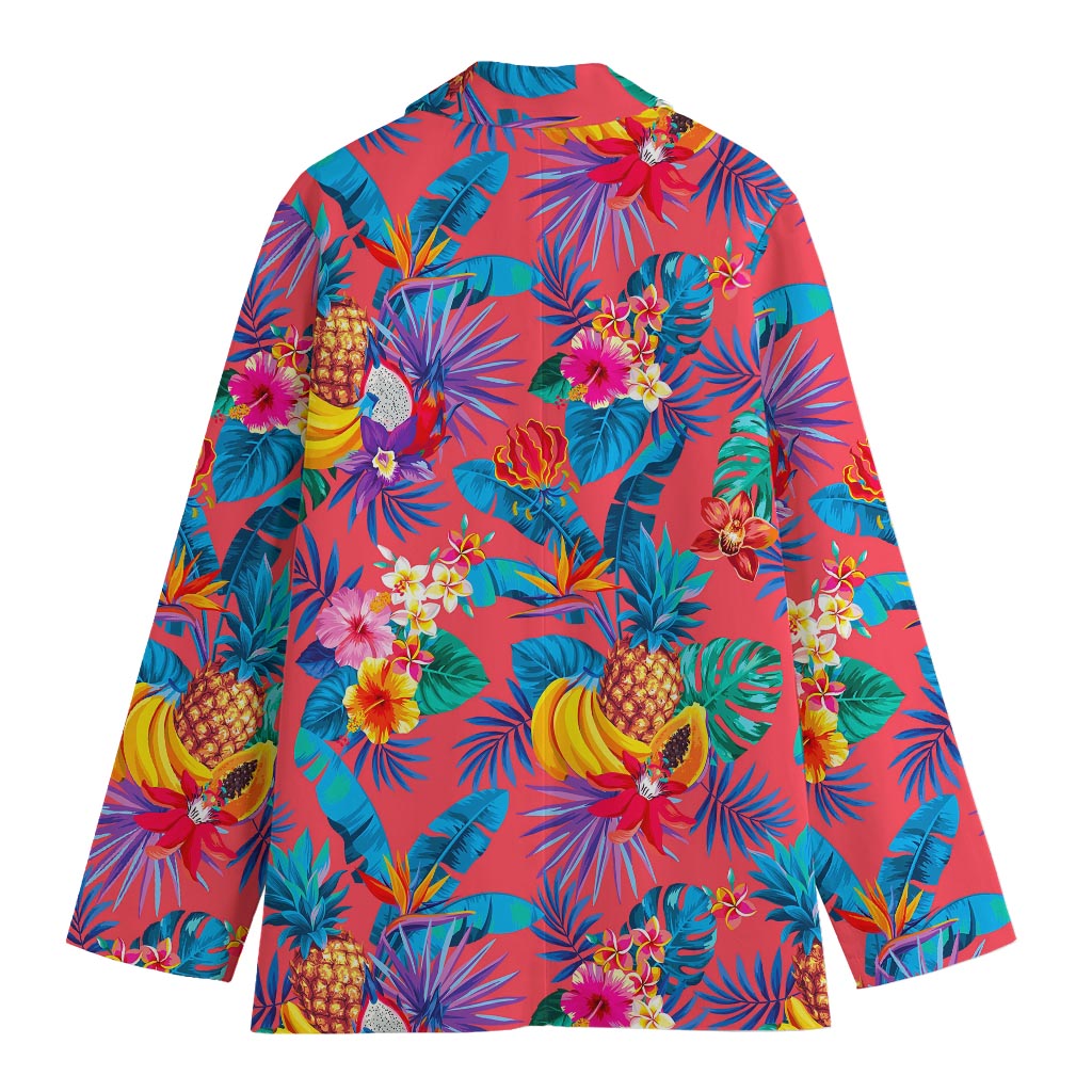 Pink Hawaiian Fruits Pattern Print Women's Cotton Blazer