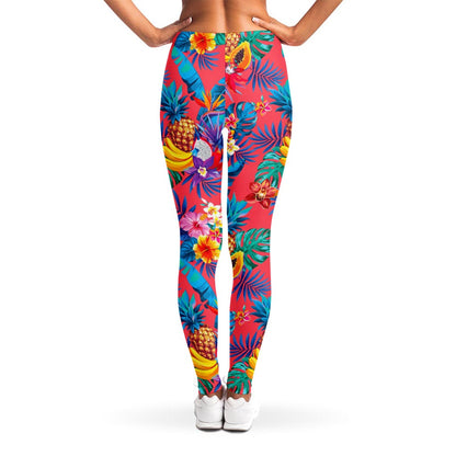 Pink Hawaiian Fruits Pattern Print Women's Leggings
