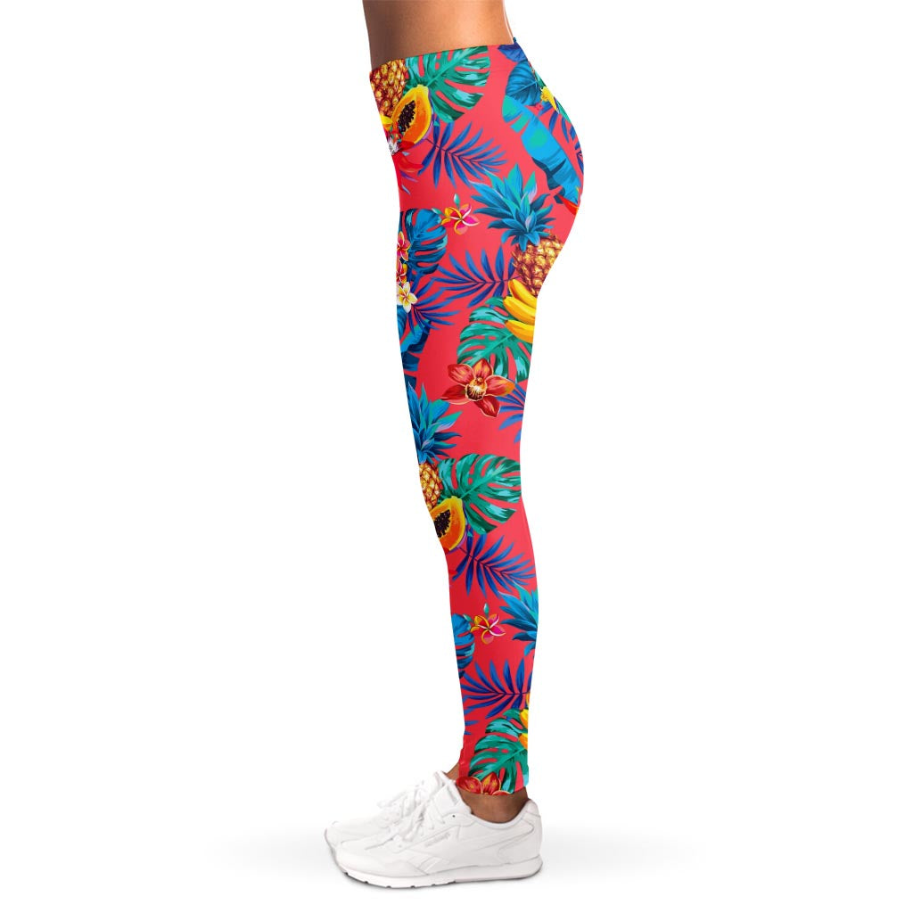 Pink Hawaiian Fruits Pattern Print Women's Leggings