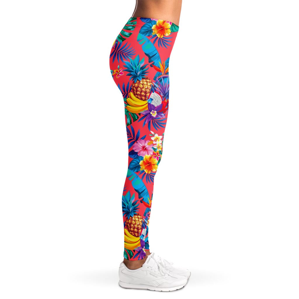 Pink Hawaiian Fruits Pattern Print Women's Leggings