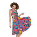 Pink Hawaiian Fruits Pattern Print Sleeveless Knee Length Dress