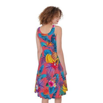 Pink Hawaiian Fruits Pattern Print Women's Sleeveless Dress