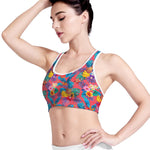 Pink Hawaiian Fruits Pattern Print Women's Sports Bra