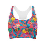 Pink Hawaiian Fruits Pattern Print Women's Sports Bra