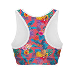 Pink Hawaiian Fruits Pattern Print Women's Sports Bra