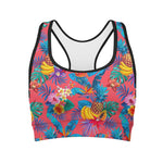 Pink Hawaiian Fruits Pattern Print Women's Sports Bra