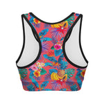 Pink Hawaiian Fruits Pattern Print Women's Sports Bra