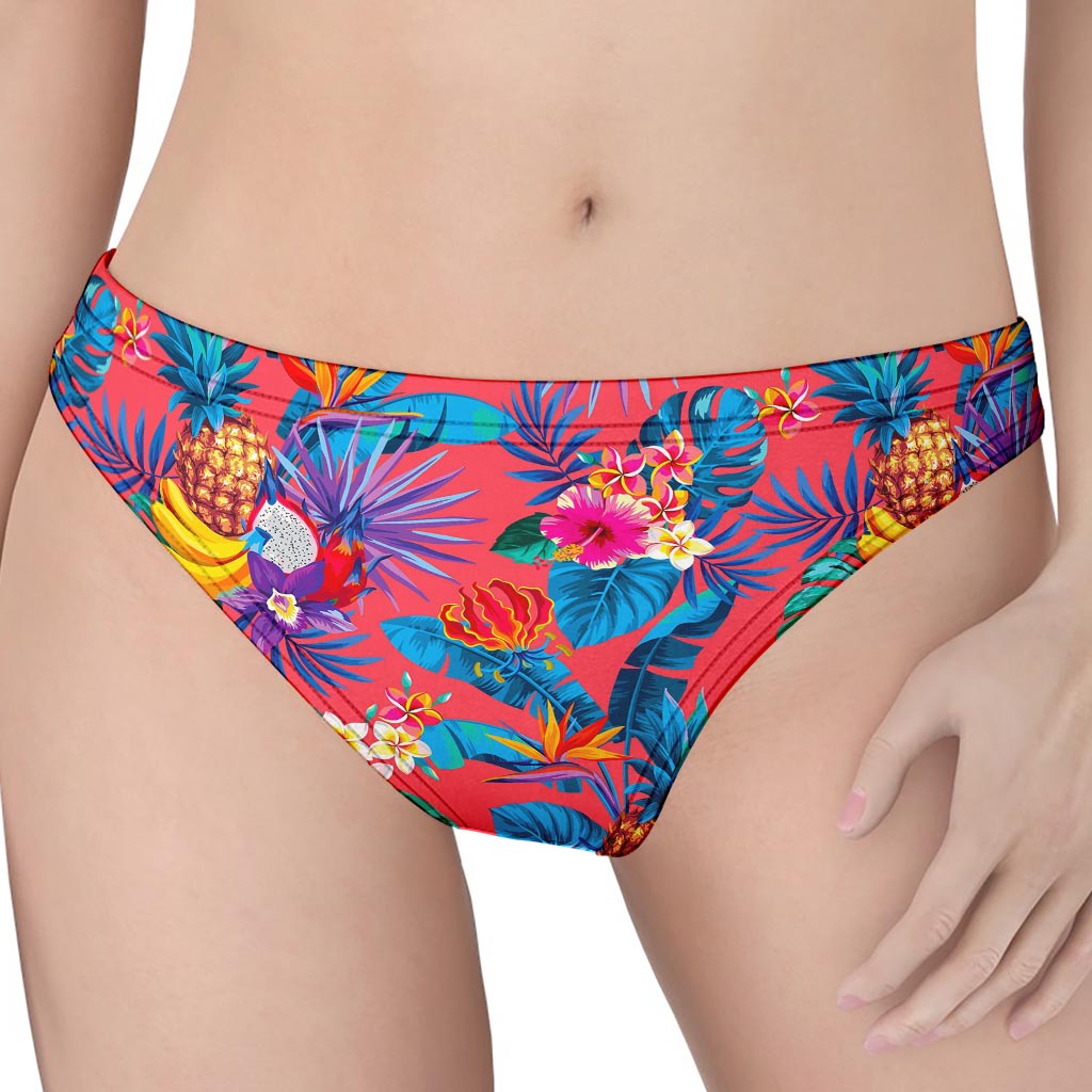 Pink Hawaiian Fruits Pattern Print Women's Thong