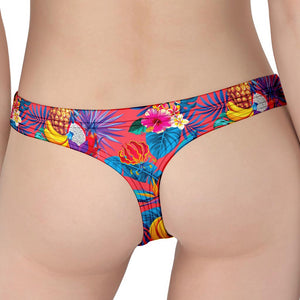 Pink Hawaiian Fruits Pattern Print Women's Thong