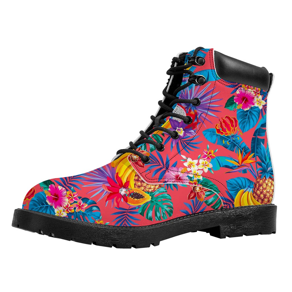 Pink Hawaiian Fruits Pattern Print Work Boots