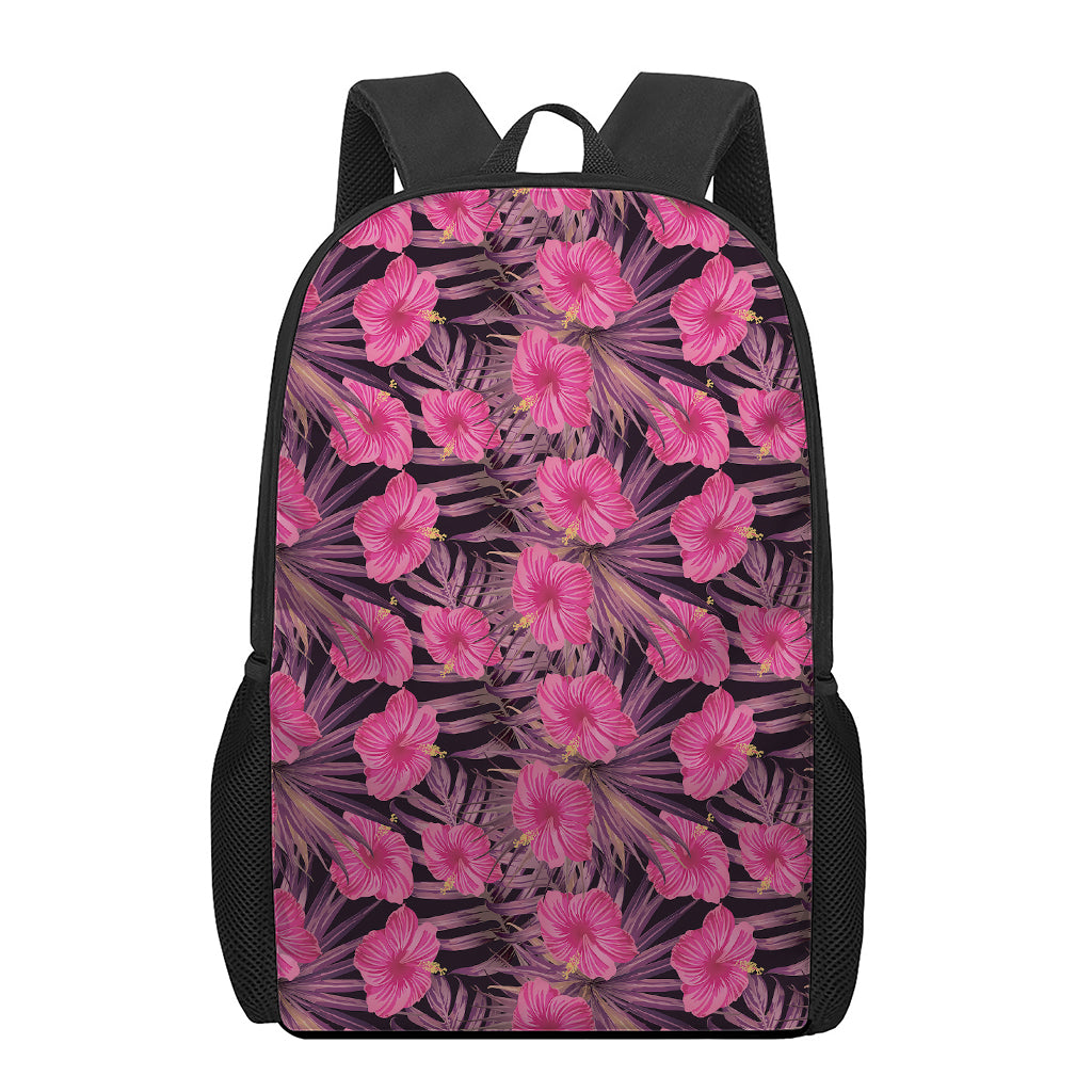 Pink Hawaiian Hibiscus Pattern Print 17 Inch Backpack