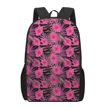Pink Hawaiian Hibiscus Pattern Print 17 Inch Backpack