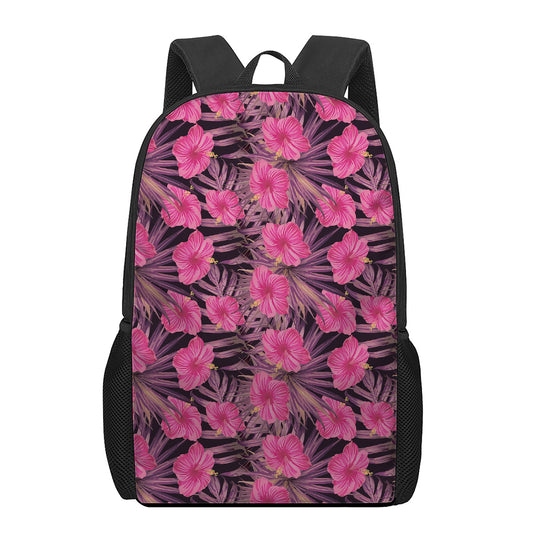 Pink Hawaiian Hibiscus Pattern Print 17 Inch Backpack