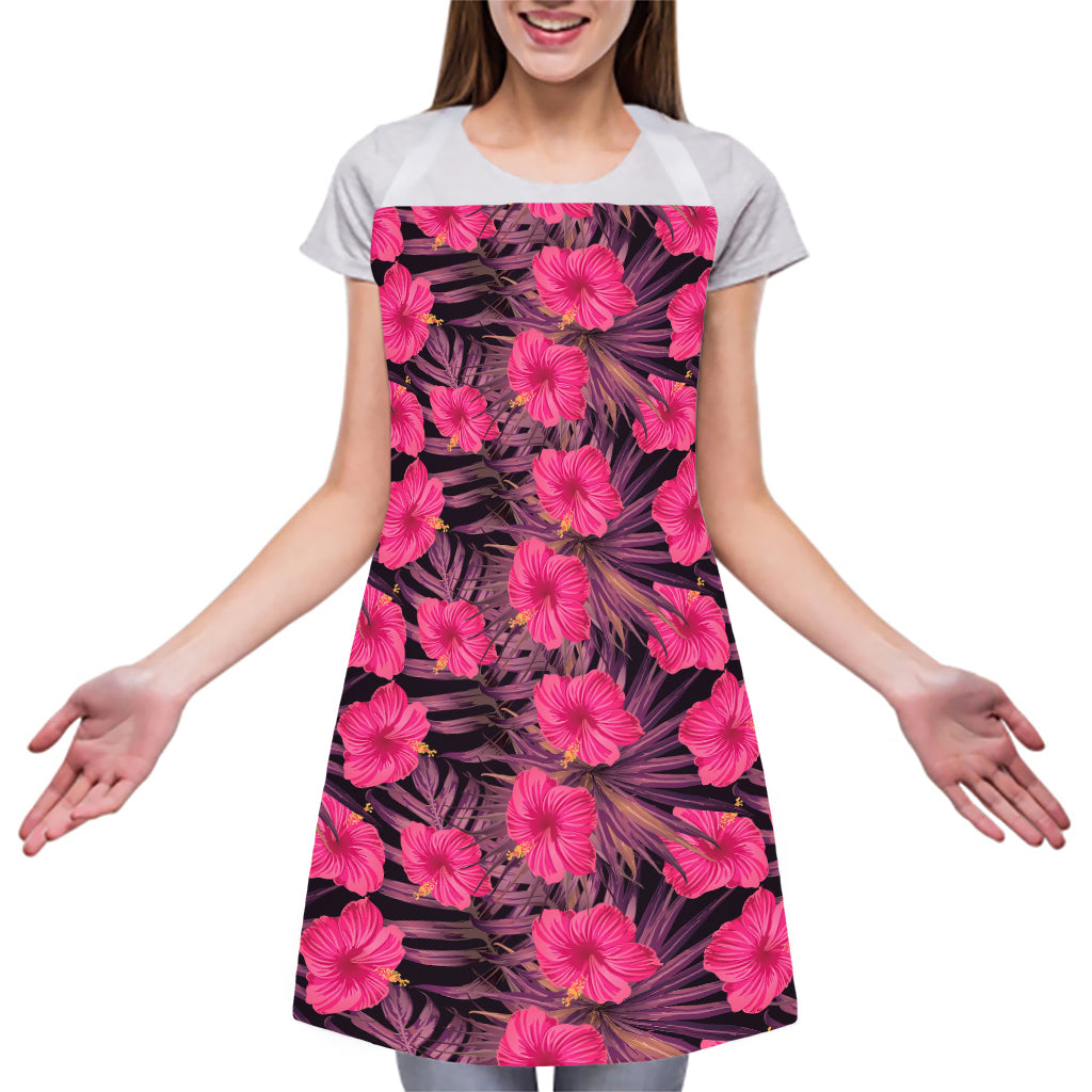 Pink Hawaiian Hibiscus Pattern Print Adjustable Apron
