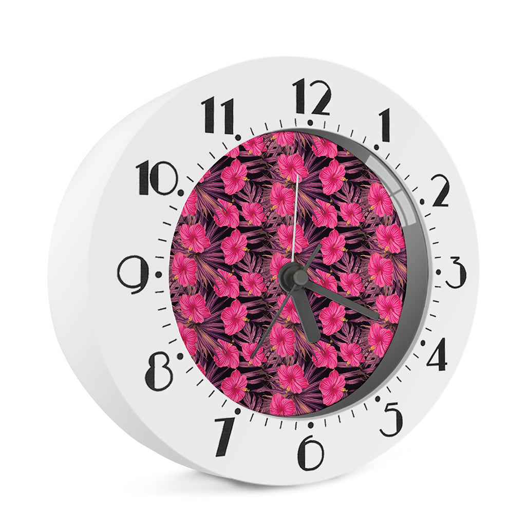 Pink Hawaiian Hibiscus Pattern Print Alarm Clock