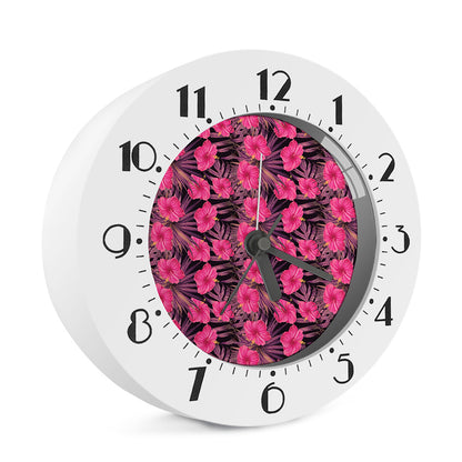 Pink Hawaiian Hibiscus Pattern Print Alarm Clock