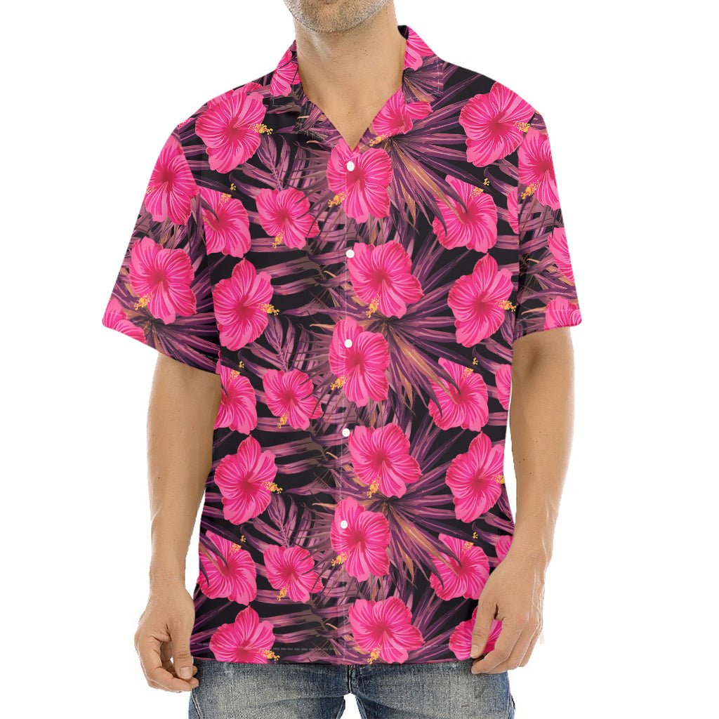 Pink Hawaiian Hibiscus Pattern Print Aloha Shirt