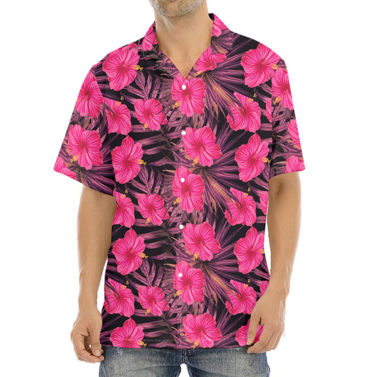 Pink Hawaiian Hibiscus Pattern Print Aloha Shirt