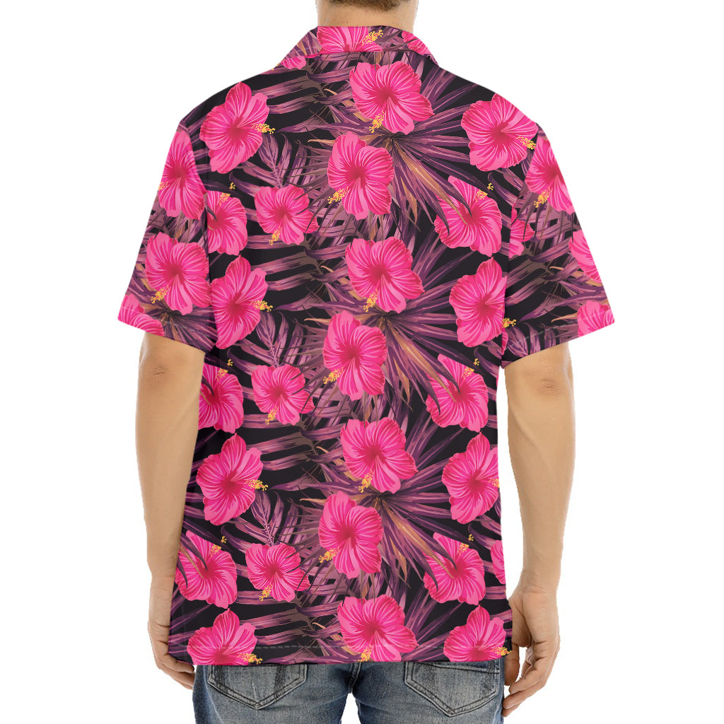 Pink Hawaiian Hibiscus Pattern Print Aloha Shirt