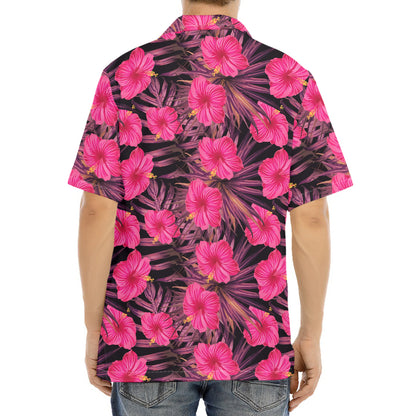 Pink Hawaiian Hibiscus Pattern Print Aloha Shirt