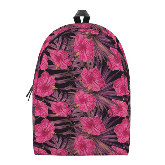 Pink Hawaiian Hibiscus Pattern Print Backpack