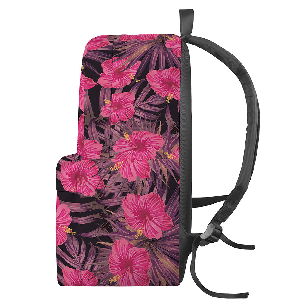 Pink Hawaiian Hibiscus Pattern Print Backpack